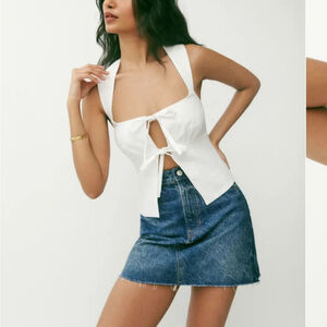 Women's Reformation White Azalea Linen Tie-Front Crop Top Size 4 Bridal